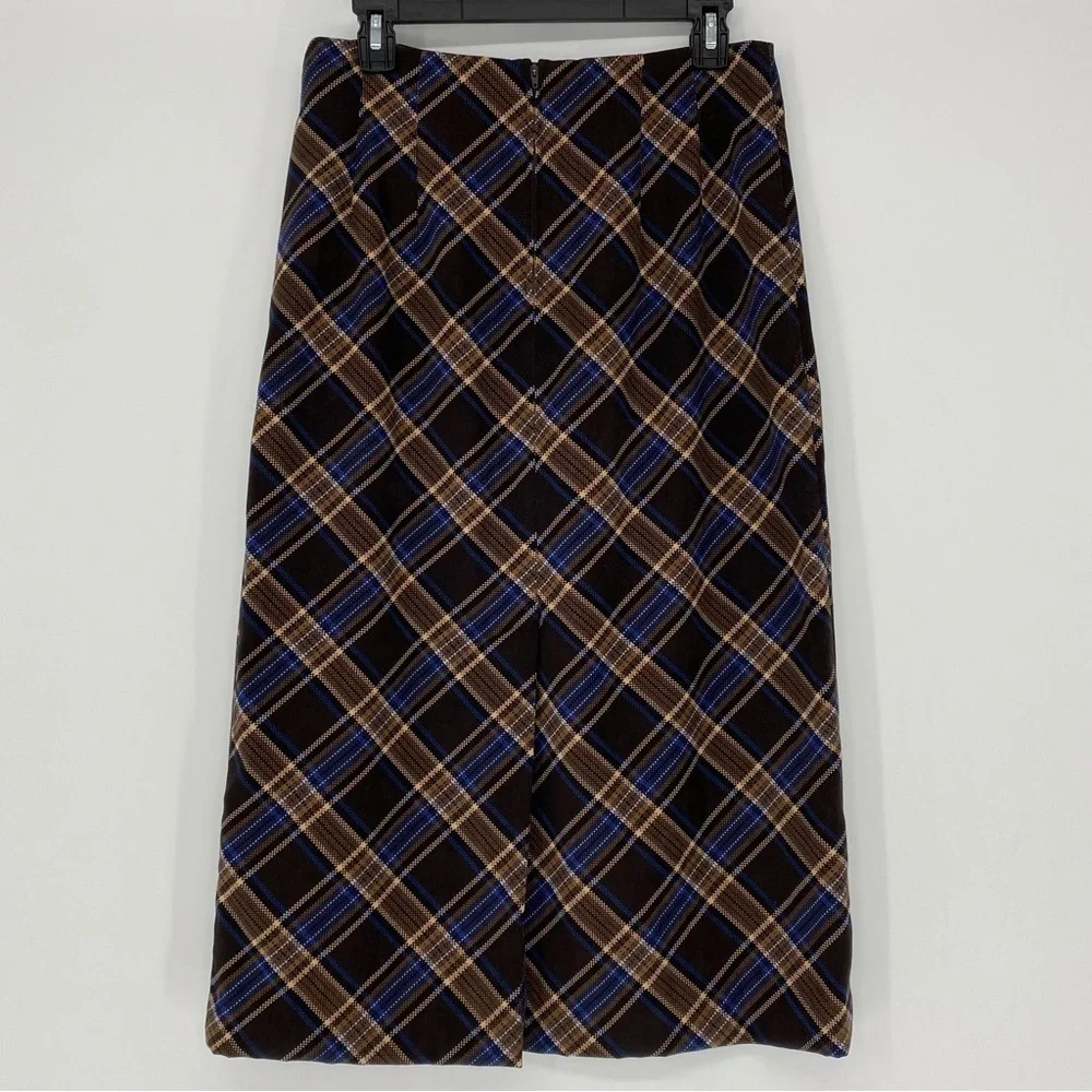 Briggs New York Plaid Brown/Blue/Cream Midi Skirt, 10P
